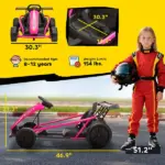 Qaba 24V 7AH Kids Electric Go Kart, 8.1 MPH Battery Powered Drift Kart with Dual Motors, Soft Start for 8-12 Years, Pink - Image 3