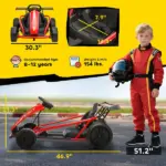 Qaba 24V 7AH Kids Electric Go Kart, 8.1 MPH Battery Powered Drift Kart with Dual Motors, Soft Start for 8-12 Years, Red - Image 3
