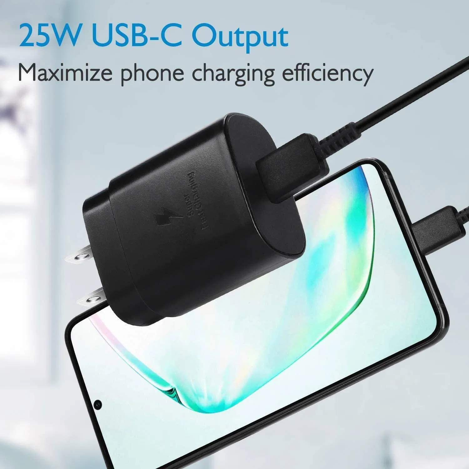 25W USB C Fast Wall Charger with 6 Foot Cable for Samsung Galaxy S20 S21 S22