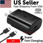 25W USB C Fast Wall Charger with 6 Foot Cable for Samsung Galaxy S20 S21 S22