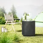 2.6 Gal Outdoor Side Table, 3-In-1 Concrete Cooler Bar Table with Storage, Removable Ice Bucket and Lid, Charcoal Gray - Image 2