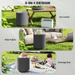 2.6 Gal Outdoor Side Table, 3-In-1 Concrete Cooler Bar Table with Storage, Removable Ice Bucket and Lid, Charcoal Gray - Image 4