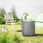 HOMCOM 2.6 Gal Outdoor Side Table, 3-In-1 Concrete Cooler Bar Table with Storage, Removable Ice Bucket and Lid, Light Gray - Image 2