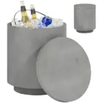 HOMCOM 2.6 Gal Outdoor Side Table, 3-In-1 Concrete Cooler Bar Table with Storage, Removable Ice Bucket and Lid, Light Gray - Image 11
