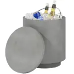 HOMCOM 2.6 Gal Outdoor Side Table, 3-In-1 Concrete Cooler Bar Table with Storage, Removable Ice Bucket and Lid, Light Gray