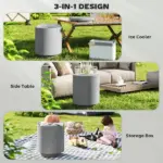 HOMCOM 2.6 Gal Outdoor Side Table, 3-In-1 Concrete Cooler Bar Table with Storage, Removable Ice Bucket and Lid, Light Gray - Image 4