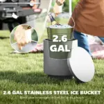 HOMCOM 2.6 Gal Outdoor Side Table, 3-In-1 Concrete Cooler Bar Table with Storage, Removable Ice Bucket and Lid, Light Gray - Image 5