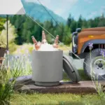 HOMCOM 2.6 Gal Outdoor Side Table, 3-In-1 Concrete Cooler Bar Table with Storage, Removable Ice Bucket and Lid, Light Gray - Image 8