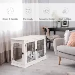 26" Wooden Dog Cage Dog Crate Furniture, Indoor Dog Kennel, Dog Cage End Table with 2 Lockable Doors Entrance and Top Shelf, White - Image 4