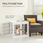 26" Wooden Dog Cage Dog Crate Furniture, Indoor Dog Kennel, Dog Cage End Table with 2 Lockable Doors Entrance and Top Shelf, White - Image 5