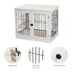 26" Wooden Dog Cage Dog Crate Furniture, Indoor Dog Kennel, Dog Cage End Table with 2 Lockable Doors Entrance and Top Shelf, White - Image 7