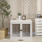 26" Wooden Dog Cage Dog Crate Furniture, Indoor Dog Kennel, Dog Cage End Table with 2 Lockable Doors Entrance and Top Shelf, White - Image 10