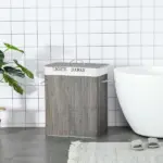 26.4-Gals Bamboo Laundry Hamper with Lid and Handles, 2-Section Collapsible Laundry Basket, Gray - Image 2
