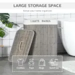 26.4-Gals Bamboo Laundry Hamper with Lid and Handles, 2-Section Collapsible Laundry Basket, Gray - Image 4