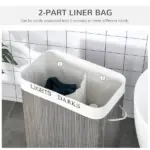 26.4-Gals Bamboo Laundry Hamper with Lid and Handles, 2-Section Collapsible Laundry Basket, Gray - Image 5