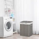 26.4-Gals Bamboo Laundry Hamper with Lid and Handles, 2-Section Collapsible Laundry Basket, Gray - Image 10