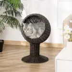 27 Elevated Cat Bed Rotatable Egg Chair Pod Thick Cushion Natural Mat Grass Woven Coffee - Image 2