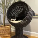 27 Elevated Cat Bed Rotatable Egg Chair Pod Thick Cushion Natural Mat Grass Woven Coffee - Image 12