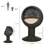 27 Elevated Cat Bed Rotatable Egg Chair Pod Thick Cushion Natural Mat Grass Woven Coffee - Image 3