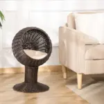 27 Elevated Cat Bed Rotatable Egg Chair Pod Thick Cushion Natural Mat Grass Woven Coffee - Image 7