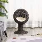 27 Elevated Cat Bed Rotatable Egg Chair Pod Thick Cushion Natural Mat Grass Woven Coffee - Image 8