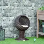 27 Elevated Cat Bed Rotatable Egg Chair Pod Thick Cushion Natural Mat Grass Woven Coffee - Image 10