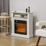 HOMCOM 27" Freestanding Electric Fireplace with Mantel, 1400W Replaceable Fireplace Insert Heater with Timer, White - Image 10