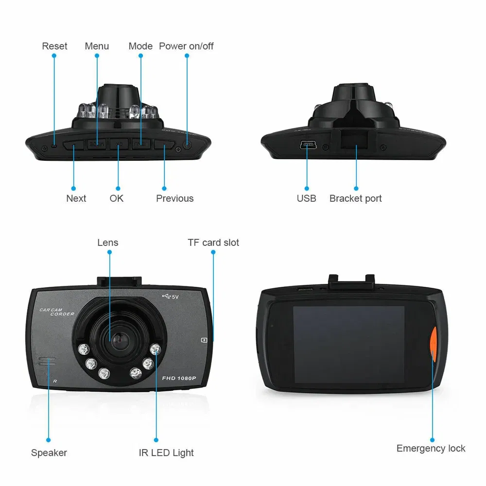 2.7 Inch 1080P Dual Dash Cam with Front Rear Cameras Night Vision and G Sensor