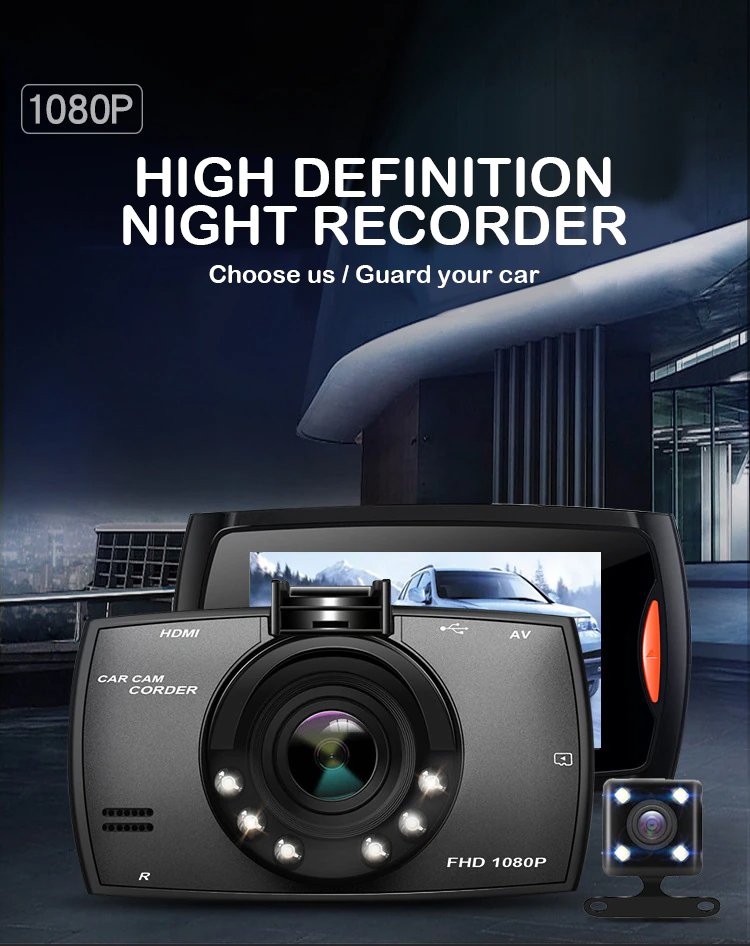 2.7 Inch 1080P Dual Dash Cam with Front Rear Cameras Night Vision and G Sensor