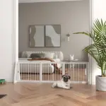 PawHut 28"-75" Freestanding Wooden Pet Gate with Support Feet and Non-Slip Mats for Indoor, Stairway, Doorway, White - Image 2