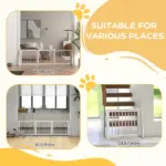 PawHut 28"-75" Freestanding Wooden Pet Gate with Support Feet and Non-Slip Mats for Indoor, Stairway, Doorway, White - Image 4