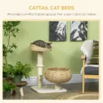 PawHut 28" Elevated Cat Bed with Sisal Scratching Post for Indoor Kitties, Modern Cat Tree with Cute Basket Design, Small Cat Tree with Fun Ball Toy - Image 4