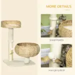 PawHut 28" Elevated Cat Bed with Sisal Scratching Post for Indoor Kitties, Modern Cat Tree with Cute Basket Design, Small Cat Tree with Fun Ball Toy - Image 5
