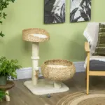 PawHut 28" Elevated Cat Bed with Sisal Scratching Post for Indoor Kitties, Modern Cat Tree with Cute Basket Design, Small Cat Tree with Fun Ball Toy - Image 7