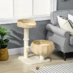 PawHut 28" Elevated Cat Bed with Sisal Scratching Post for Indoor Kitties, Modern Cat Tree with Cute Basket Design, Small Cat Tree with Fun Ball Toy - Image 10