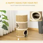 28" Multi-Level Cat Condo with Sisal Scratching Pad 3 Story Hideaway for Cats Brown - Image 4
