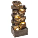 28" Outdoor Fountain with 5-Tier Rustic Jugs, Cascading Waterfall with LED Lights, Adjustable Flow, Rustic Brown - Image 11