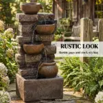 28" Outdoor Fountain with 5-Tier Rustic Jugs, Cascading Waterfall with LED Lights, Adjustable Flow, Rustic Brown - Image 4
