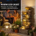 28" Outdoor Fountain with 5-Tier Rustic Jugs, Cascading Waterfall with LED Lights, Adjustable Flow, Rustic Brown - Image 5