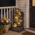 28" Outdoor Fountain with 5-Tier Rustic Jugs, Cascading Waterfall with LED Lights, Adjustable Flow, Rustic Brown - Image 9