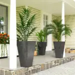 Outsunny 28" Tall Planters, Set of 3 Plastic Flower Pots with Marble Finish and Drainage Holes, Stackable Taper Planters, Black - Image 2