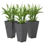 Outsunny 28" Tall Planters, Set of 3 Plastic Flower Pots with Marble Finish and Drainage Holes, Stackable Taper Planters, Black - Image 11