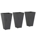 Outsunny 28" Tall Planters, Set of 3 Plastic Flower Pots with Marble Finish and Drainage Holes, Stackable Taper Planters, Black