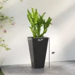 Outsunny 28" Tall Planters, Set of 3 Plastic Flower Pots with Marble Finish and Drainage Holes, Stackable Taper Planters, Black - Image 3