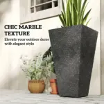 Outsunny 28" Tall Planters, Set of 3 Plastic Flower Pots with Marble Finish and Drainage Holes, Stackable Taper Planters, Black - Image 5