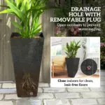 Outsunny 28" Tall Planters, Set of 3 Plastic Flower Pots with Marble Finish and Drainage Holes, Stackable Taper Planters, Black - Image 7