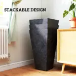 Outsunny 28" Tall Planters, Set of 3 Plastic Flower Pots with Marble Finish and Drainage Holes, Stackable Taper Planters, Black - Image 8