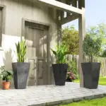 Outsunny 28" Tall Planters, Set of 3 Plastic Flower Pots with Marble Finish and Drainage Holes, Stackable Taper Planters, Black - Image 10