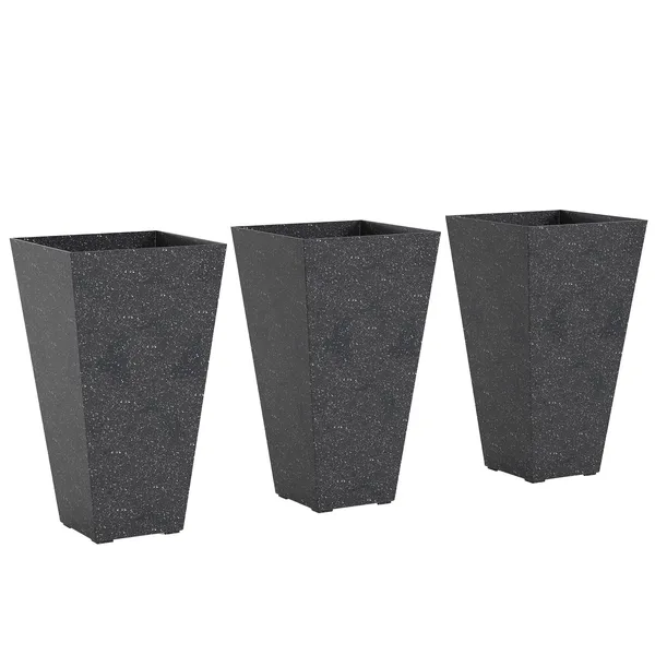 28-tall-planters-set-of-3-plastic-flower-pots-with-marble-finish-and-drainage-holes-stackable-taper-planters-black.webp Outsunny 28" Tall Planters, Set of 3 Plastic Flower Pots with Marble Finish and Drainage Holes, Stackable Taper Planters, Black - Image 1