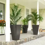 Outsunny 28 Inch Tall Planters, Set of 3 Plastic Flower Pots with Marble Finish and Drainage Holes, Stackable Taper Planters, Brown - Image 2